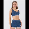 thumbnail image 4 of Chaleco Vaquero Ajustado y Corto para Mujer, Elástico, con Cuello Redondo, Tipo Jersey, Sujetador Deportivo, Camiseta Sin Mangas Azul Profundo M, 4 of 9