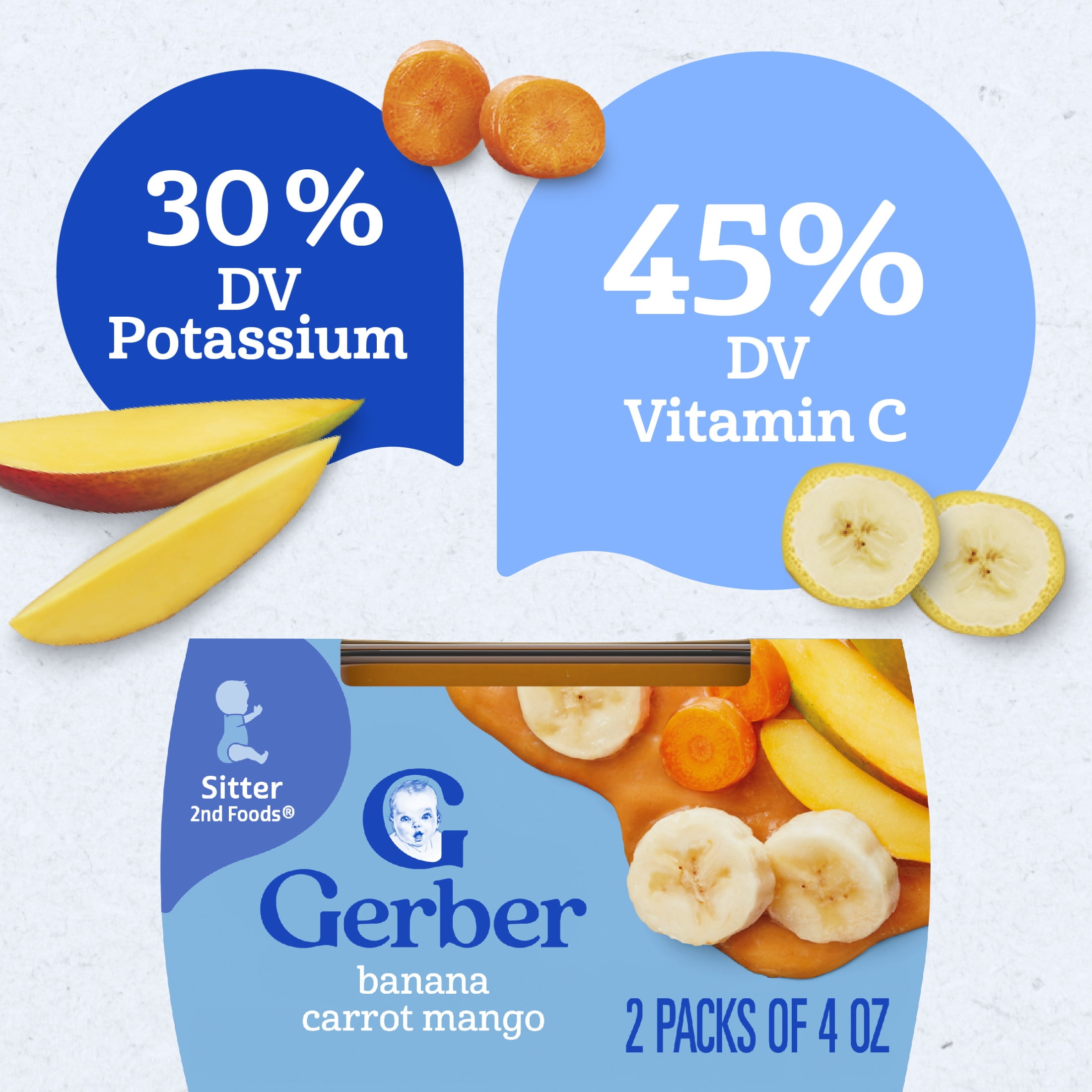 (12 pack) Gerber Stage 2 Baby Food, Banana Carrot Mango Puree Tubs, Baby Puree, 2PK 8 oz