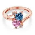 thumbnail image 3 of Gem Stone King 18K Rose Gold Plated Silver Persian Blue Moissanite Pink Moissanite and White Moissanite Ring for Women (1.63 Cttw, Heart Shape 6MM, Gemstone Birthstone, Size 6), 3 of 6