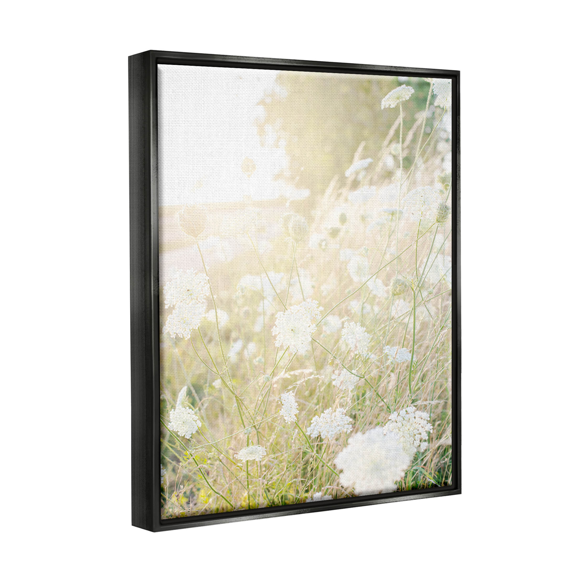 Sunlit Meadow Blooming Wildflowers Landscape Photograph Jet Black Framed Art Print Wall Art