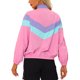 thumbnail image 3 of Chaqueta de color bloque casual INSPIRE CHIC para mujeres con cuello alto, bolsillos con cremallera y mangas largas, color púrpura, talla S, 3 of 5