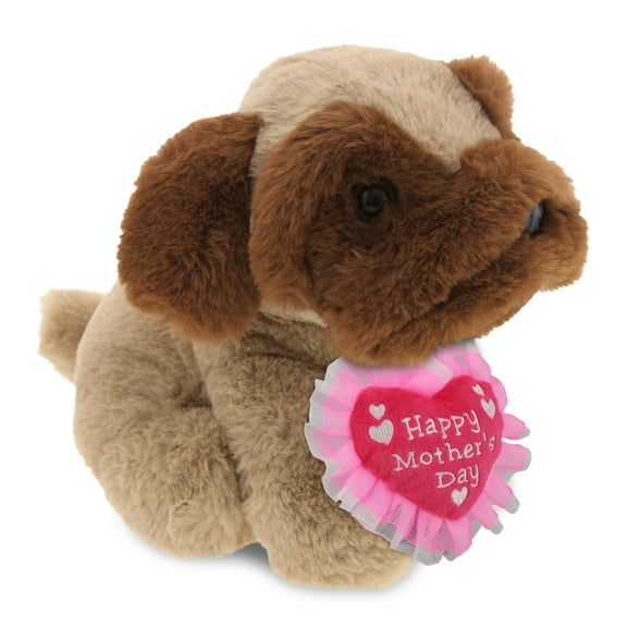 DolliBu Happy Mother's Day Super Soft Plush Brown Pug Dog - Cute Stuffed Animal Present With Pink Heart Message for Best Mommy, Grandma, Wife, Daughter - Cute Wild Life Plush Toy Gift - 8 Inches