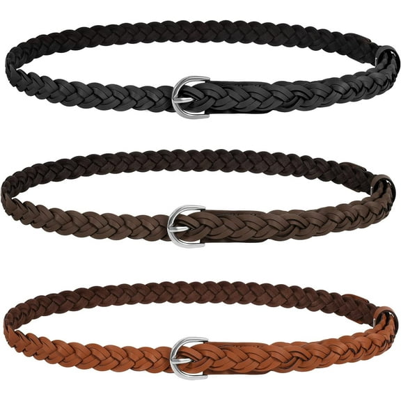 Women’s Braided Leather Belts Skinny Woven Waist Belts for Jeans Pants Dress