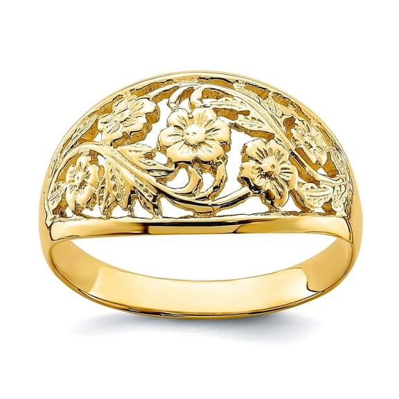 11-febmm 14k Solid Textured Polished Gold Floral Dome Ring Size 7 Ring for Women