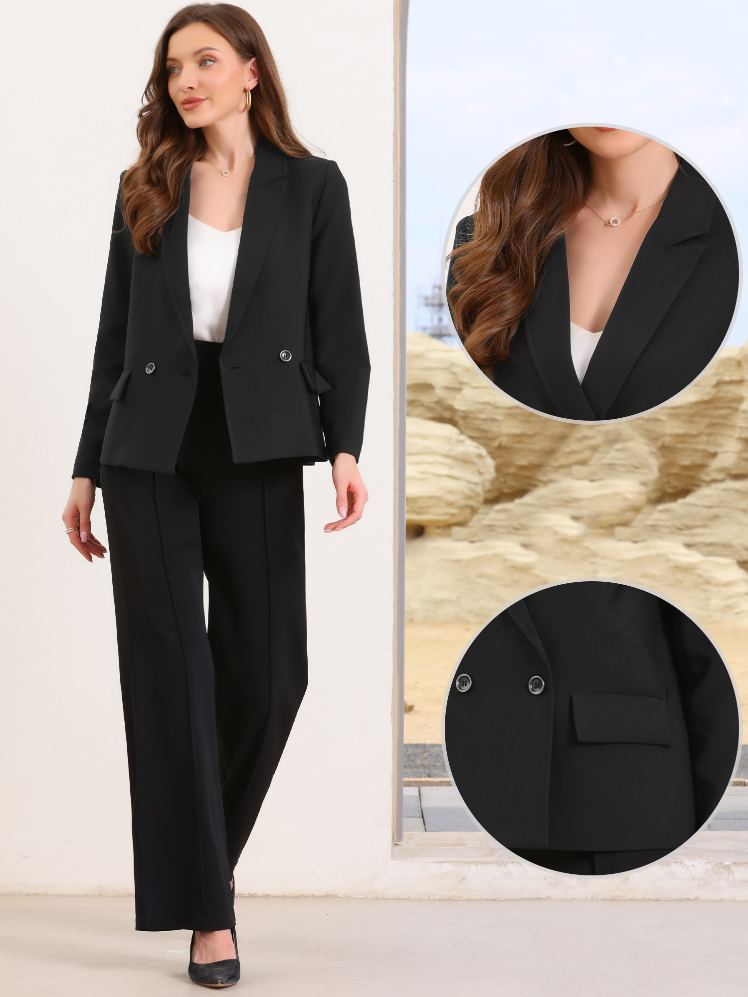 DARING DIVA Women's Double Breasted Long Sleeve Work Jacket Office Suit L Black