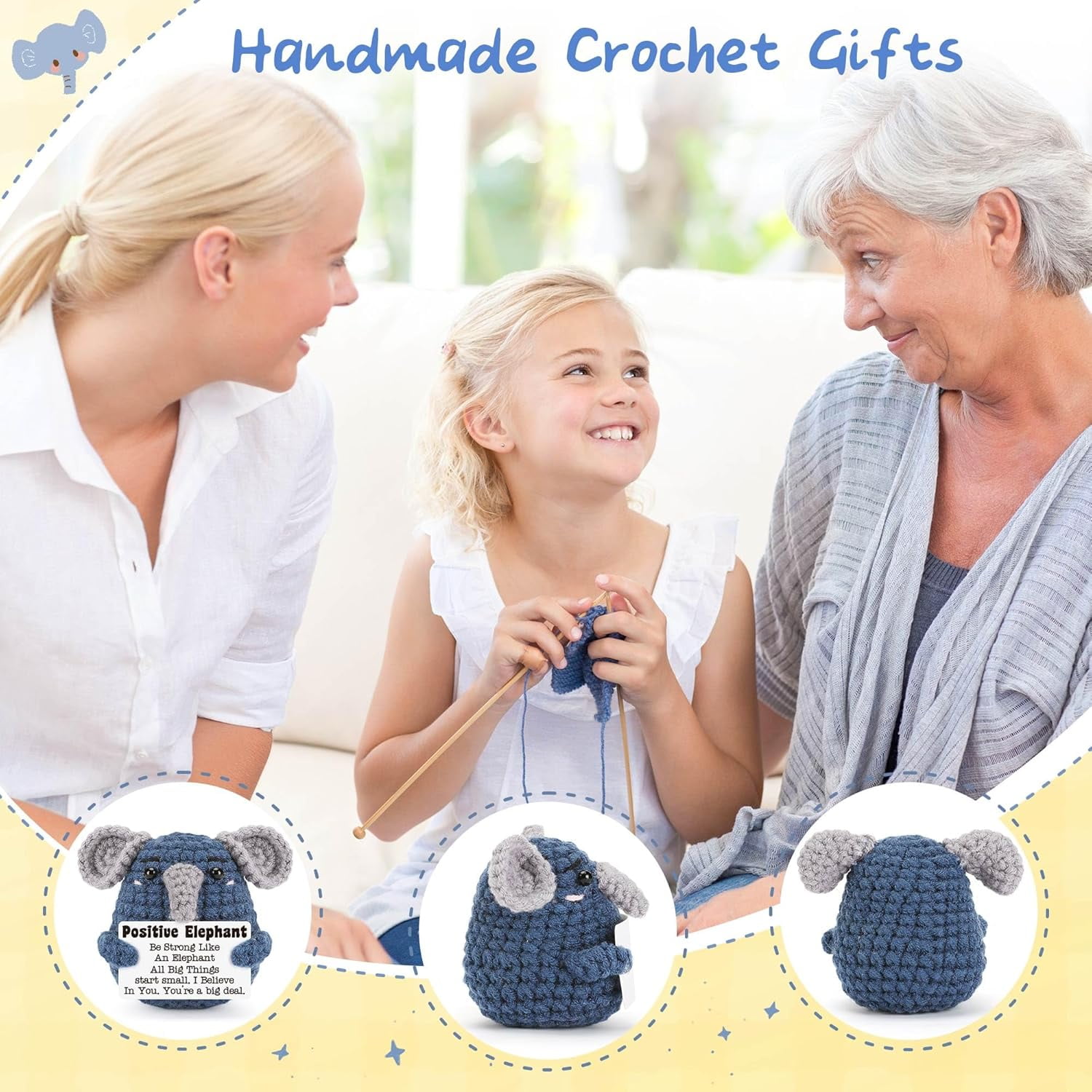 Positive Crochet Bee Plush Toy - Handmade Encouragement Gift With Inspirational Message, Yellow