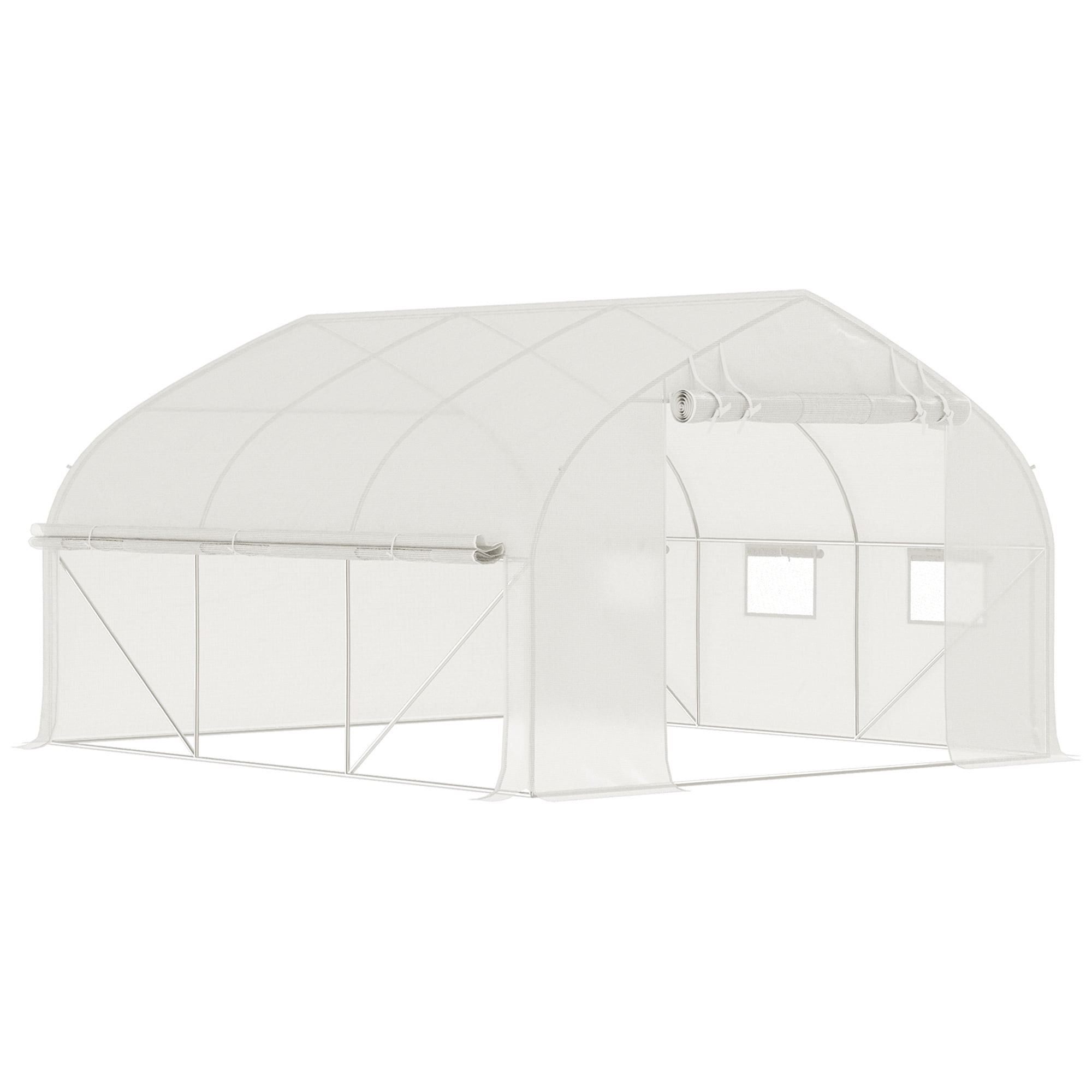 Outsunny Tunnel Greenhouse w/ Mesh Door & Roll-up Sidewalls Hot House White