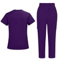 thumbnail image 4 of Solid Color Scrub Set for Women, Short Sleeve Mock Neck Top & Elastic Waist Pants, Simple & Comfortable CNA Uniform for Daily Wear Dark Purple M, 4 of 4