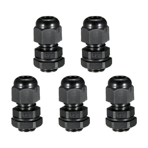 5Pcs PG7 Cable Gland Waterproof Joint Adjustable Black for 3mm-6.5mm Dia Wire