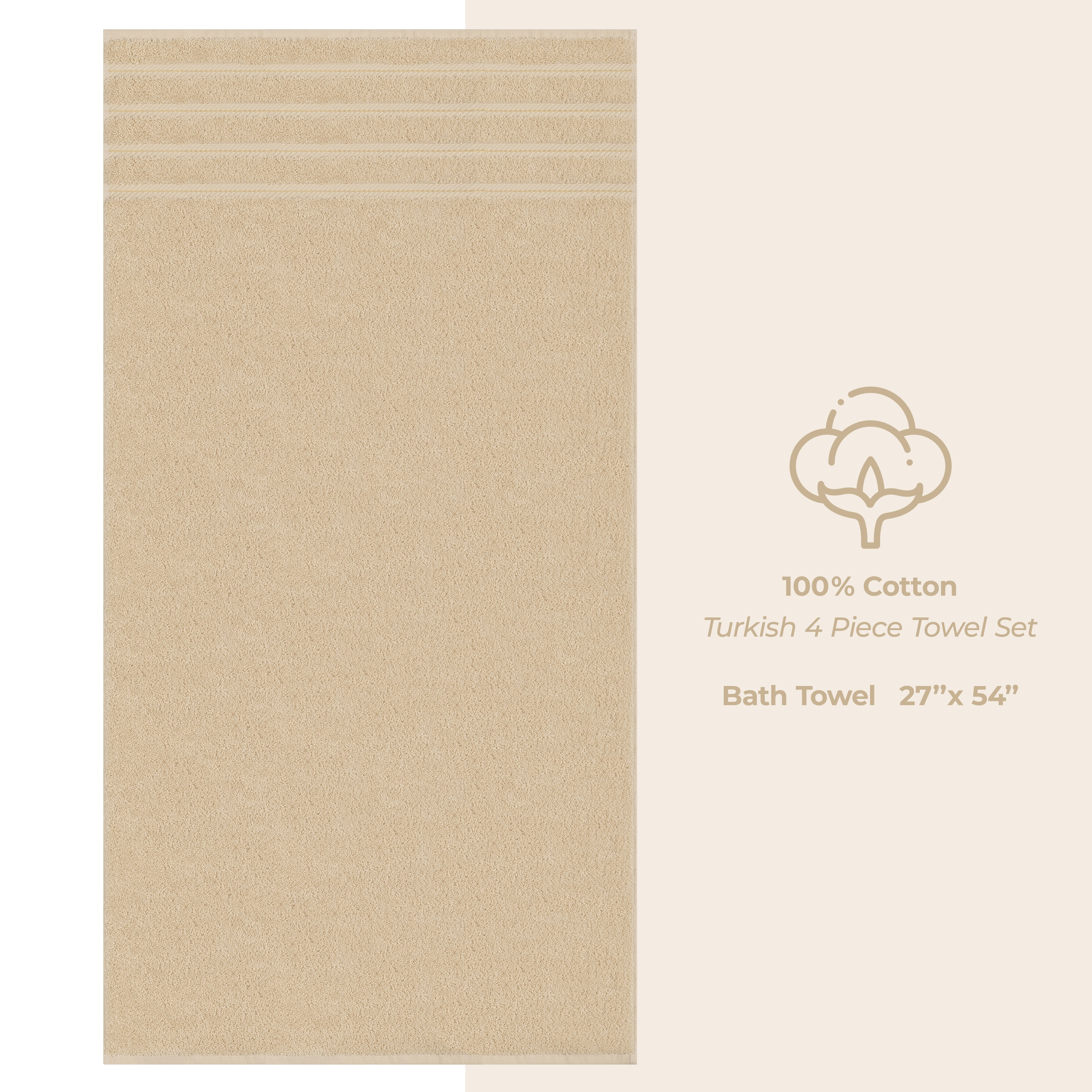American Soft Linen Luxury 4 Piece Bath Towel Set, 100% Cotton Turkish Bath Towels for Bathroom, Beige