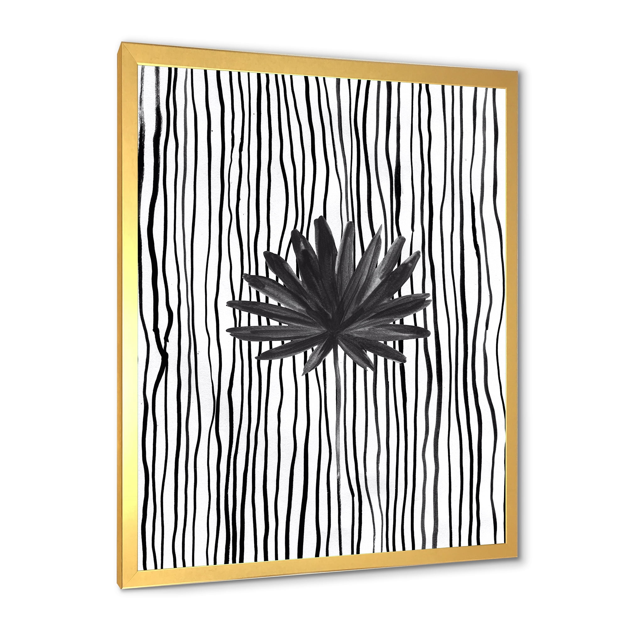 Designart 'Black and White Striped Under Tropical Leaf III' Modern Framed Art Print