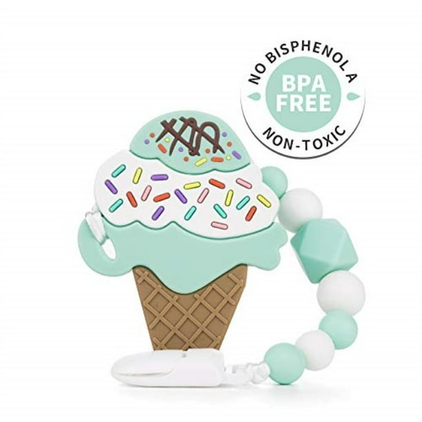 zamgo baby teething toys,food grade silicone ice cream teether chew egg with pacifier clip