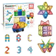 PicassoTiles 63 PC Magnetic Tiles, Magnetic Building Blocks for Kids, Magnet for Kids 3+ W/ Car Base