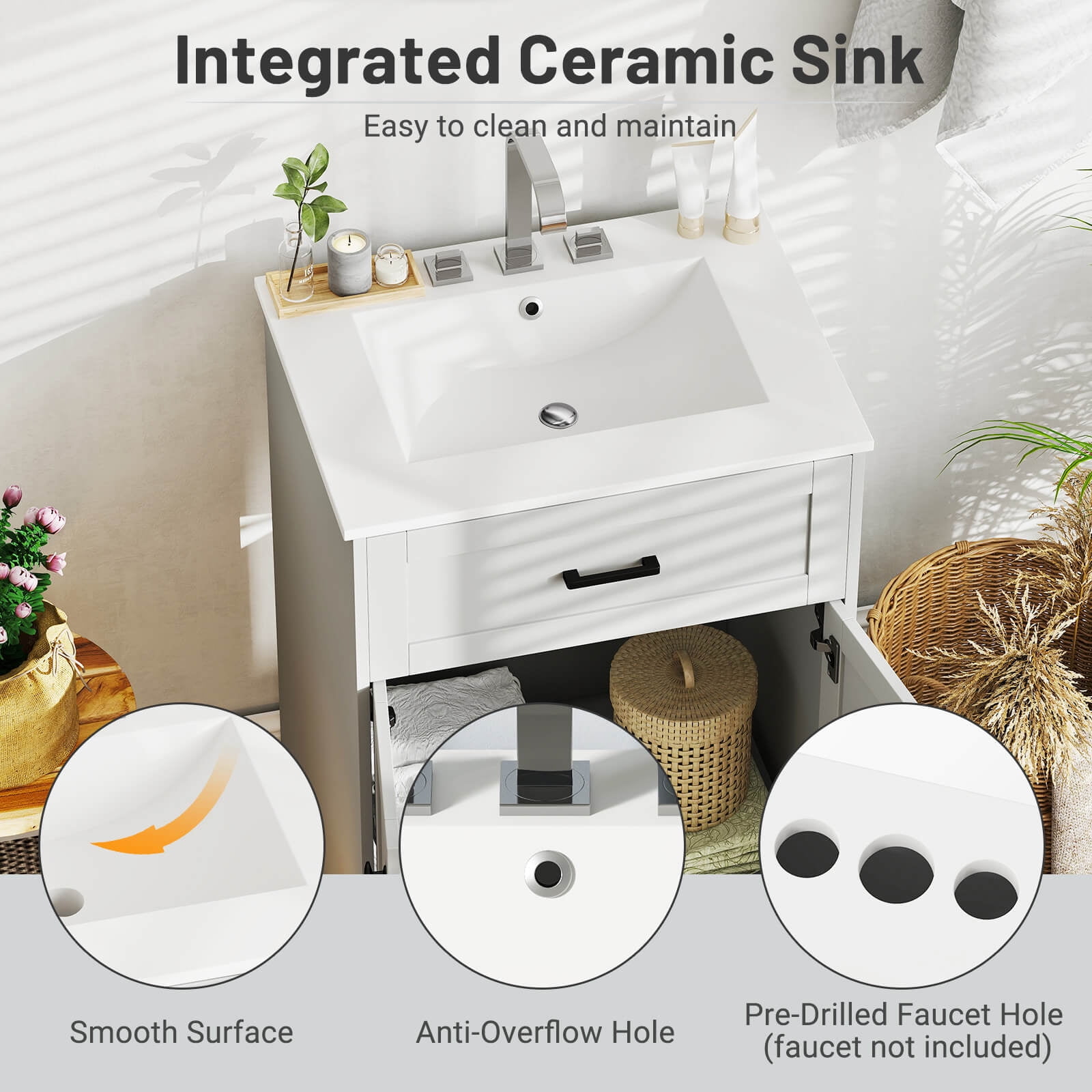 Costway Bathroom Vanity Unit with Basin Under Sink Bathroom Storage Cabinet Freestanding
