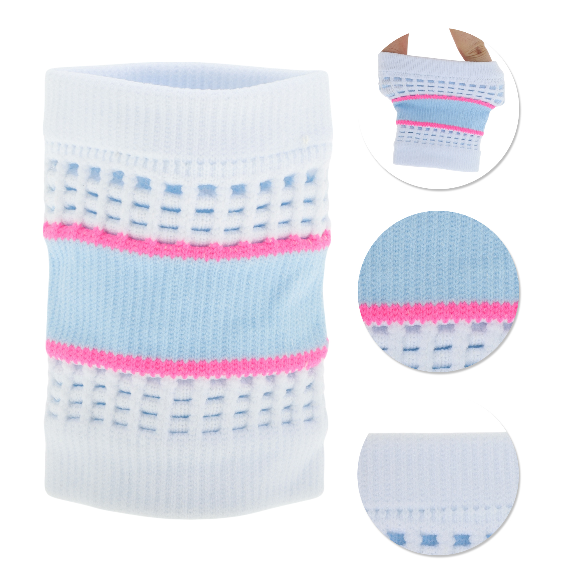 Unique Bargains Durable Perspiration Wicking Wrist Sweatbands 1 Pc White Light Blue