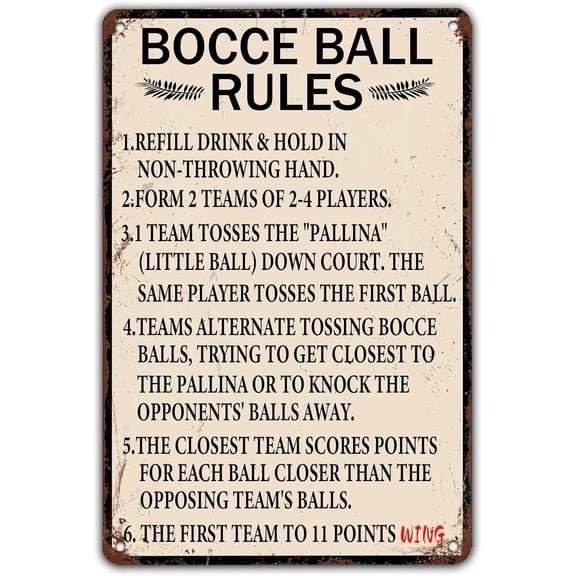 Bocce Ball Rules Vintage Metal Signs Scoring Rules Poster Wall Decor Bocce Ball Crossing Tin Poster for Bar Pub Kitchen Home Garage Man Cave Shop Wall Art Sign 12x8 Inch