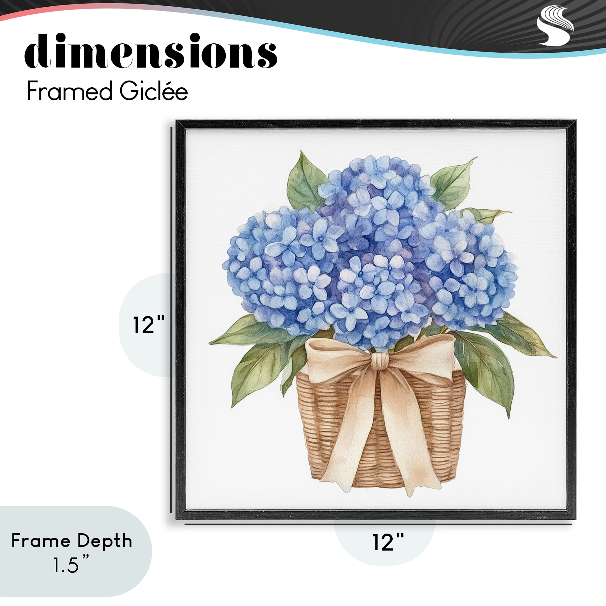 Stupell Industries Blue Hydrangea Picnic Basket Black Framed Giclee Art, design by Petal Prints Design