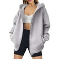 thumbnail image 2 of Winter Fall !Homenesgenics Womens Tops under $5 Fleece Warm Women Casual Hooded Slim Zipper Fleece Sweater Coat Gray L, 2 of 7
