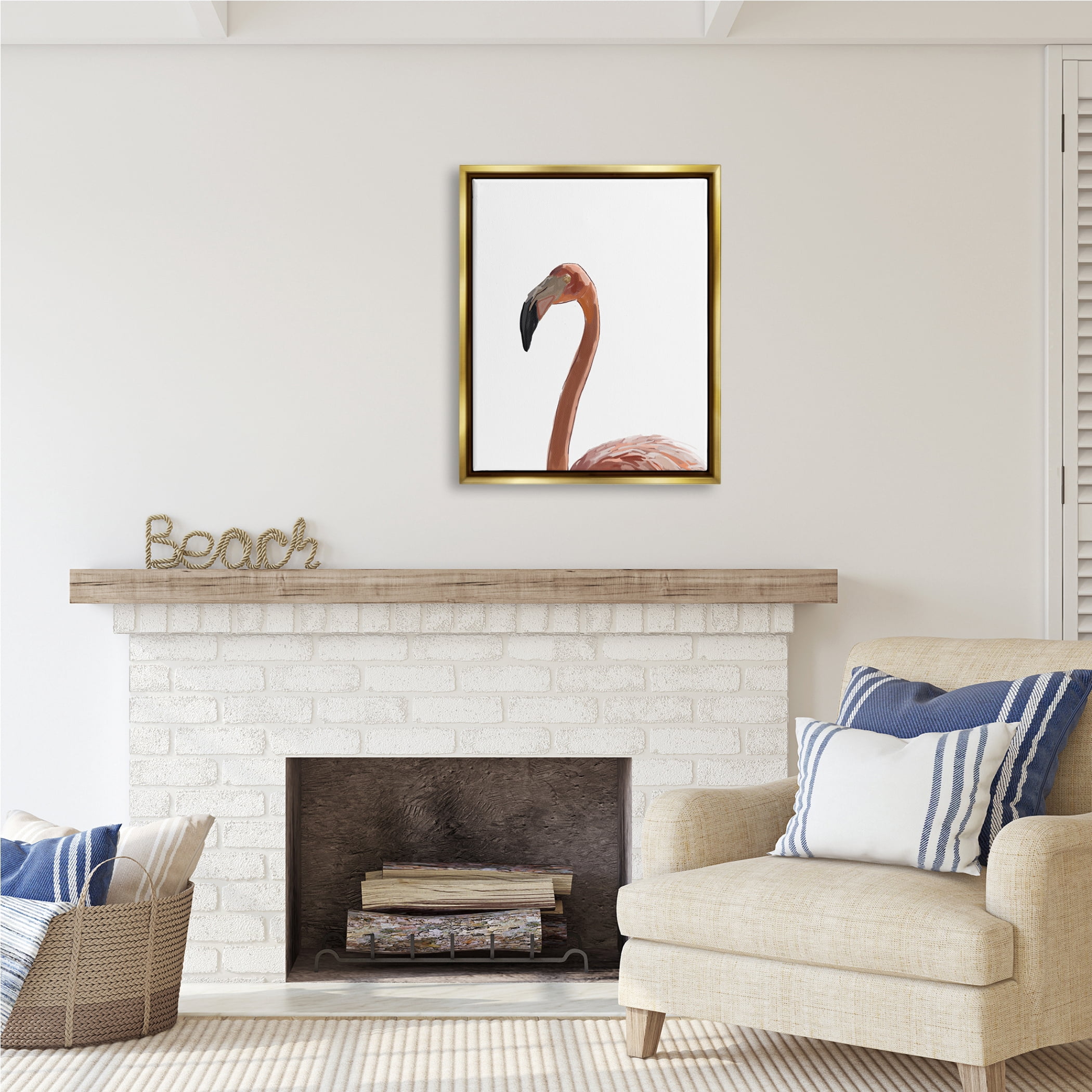 Stupell Industries Minimal Flamingo Portrait Animals & Insects Painting Gold Floater Framed Art Print Wall Art, 25 x 31