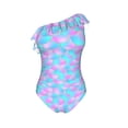 thumbnail image 4 of Yiaed Purple Dragon Scales Print Women One Piece Swimsuits Tummy Control One Shoulder Bathing Suits Pattern Ruffle Swimwear-Small, 4 of 8