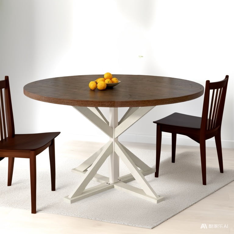ChVans 47" Round Dining Table for 4 People, Rustic Farmhouse Wooden Round Table for Kitchen Living Roon Dinning Room