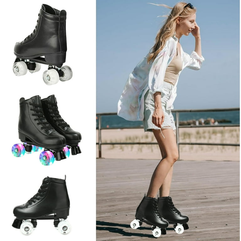 EONROACOO Black Light-Up Roller Skates for Women Men, Indoor