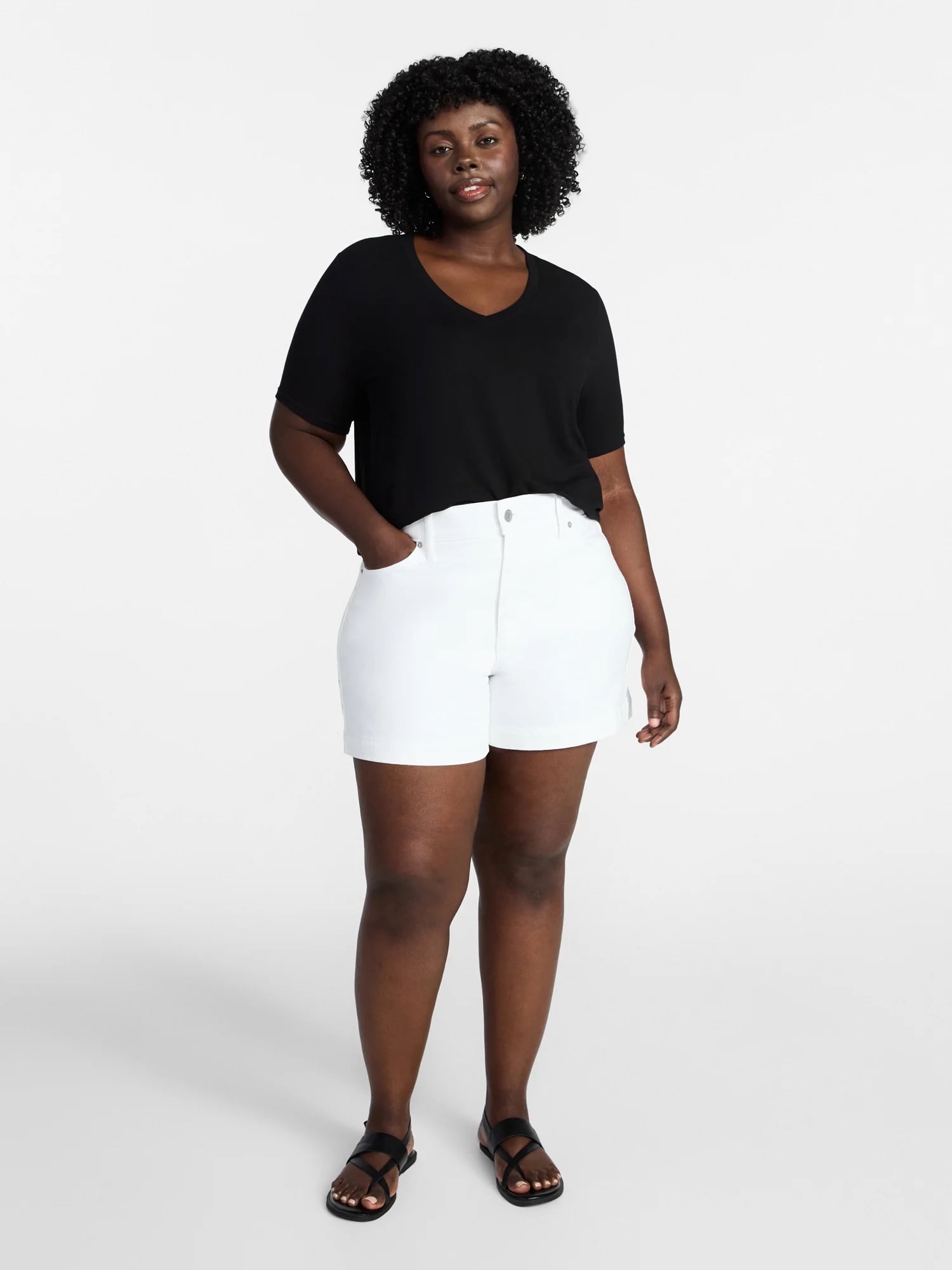 Terra & Sky Women's Plus Size V-Neck Tee with Short Sleeves, Size 0X-5X