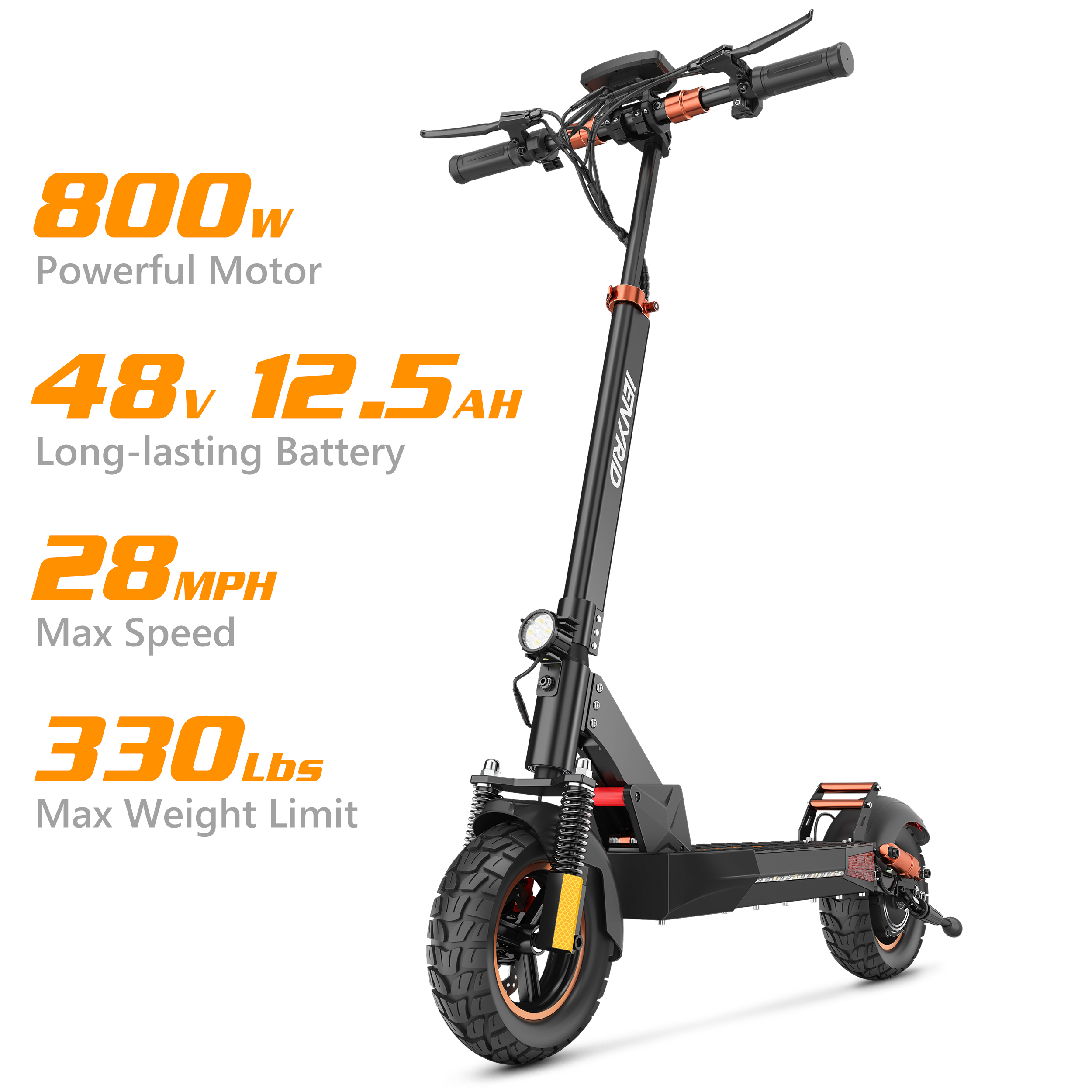 iENYRID 800W Electric Scooter for Adults Teenagers with Removable Seat, 10" Off-road Pneumatic Tires, 3 Speeds 28 MPH Max, Coded Lock Folding Electric Scooter 330lbs Weight Limit Black - image 3 of 10