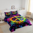 thumbnail image 3 of Peace Sign Bedding Set Full Size,Colorful Tie-dye Art Comforter Set 3Pcs Teens Woman Men Room Decor,Vintage Hippie Style Quilt Set Black Reversible Duvet Insert,2 Pillowcases, 3 of 7