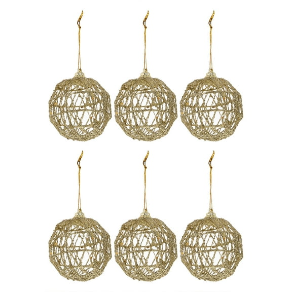 Gymnture christmas 6pcs Glitter Hollow Out Baubles Tree Hanging Pendant for Christmas Tree (Golden)