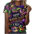 thumbnail image 2 of Kayannuo Short Sleeve Womens Tops Clearance Graphic Tees Women Valentine's Day Mardi Gras Women's Casual Short Sleeved Print Round Neck Top T-shirt, 2 of 5
