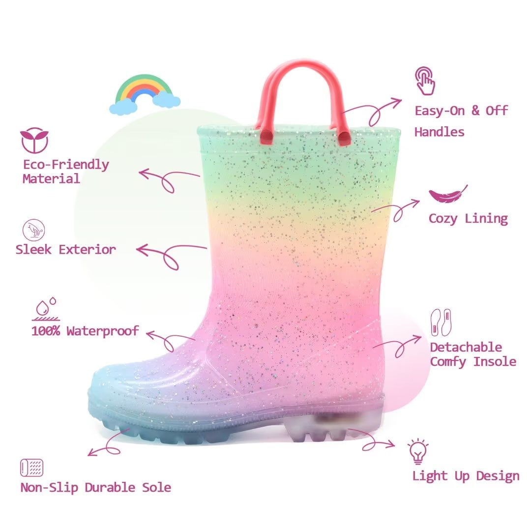 Sparkling Light Up Glitter Rain Boots for Toddler and Little Girls in Togo at XOF 28685 Rating 5