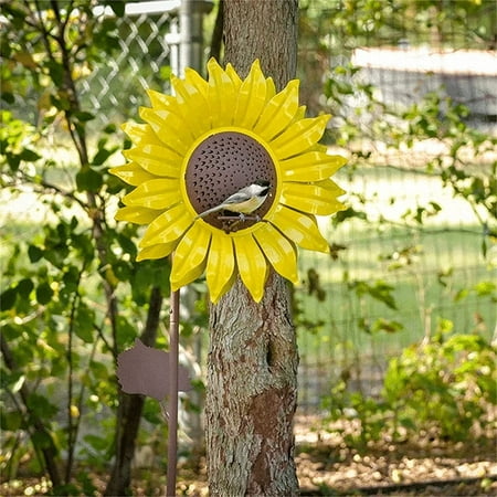 Mangiatoia Per Uccelli A Forma Di Echinacea - Arredo Da Giardino In Metallo Resistente Alla Ruggine - 78 Cm Con Palo
