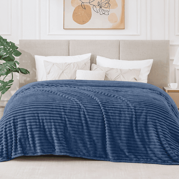 Cobija Tamaño Queen para Sofá, Sillón, Cama, Cobija de Cama Súper Suave de 230GSM a Rayas Beige para Oficina, Picnic, Viaje, Recámara, Cálida, Acogedora, Ligera, Decoración Del Hogar para Todas las E