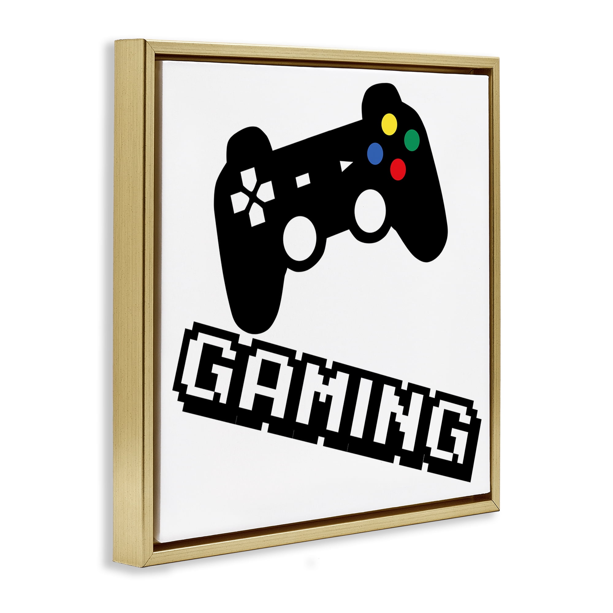 Stupell Industries Playful Pixel Gaming Gold Framed Floater Canvas Wall Art, design by Marcus Prime