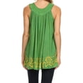 thumbnail image 2 of Sakkas Batik Embroidered V-Neck Sleeveless Blouse - Green/Yellow - One Size, 2 of 6