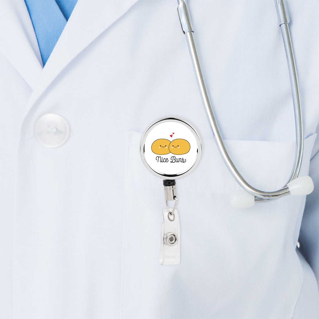 Koyal Wholesale Retractable Badge Reel Holder With Clip, Nice Buns, Funny Food Pun Anime
