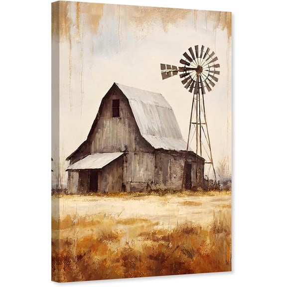 ZHONGYUTONG Farmhouse Barn Canvas Wall Art Rustic Windmill Picture Print Vintage Country Painting for Bedroom Decor Framed (12.00" x 18.00")
