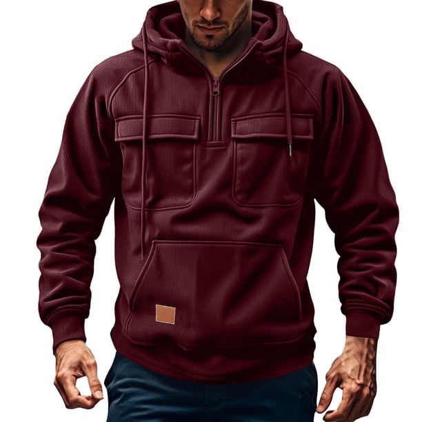 pstuiky camisa de manga larga para hombre, Suéter informal de moda para hombre, color liso, con capucha y manga larga top de hombre l