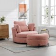 thumbnail image 2 of 42.2"W Oversized Swivel Chair with Half Moon Storage Ottoman, Chenille Swivel Barrel Chair, Comfy Round Swivel, Modern Upholstered Single Sofa Armchair for Nursery,LivingRoom,Bedroom, Pink, 2 of 8