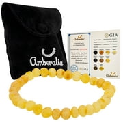Amberalia Elastic Baltic Amber adult bracelet, GIA Certificated Amber, for natural remedies and pain relief Raw Lemon 7”