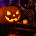 thumbnail image 6 of Figurine Luminous Pumpkin Ornament Halloween Fall Harvest Tiered Tray Tabletop Shelf Decor Spooky Pumpkin Statue Party Favor Gift Home Office Dorm Desktop Holiday Decoration, 6 of 8