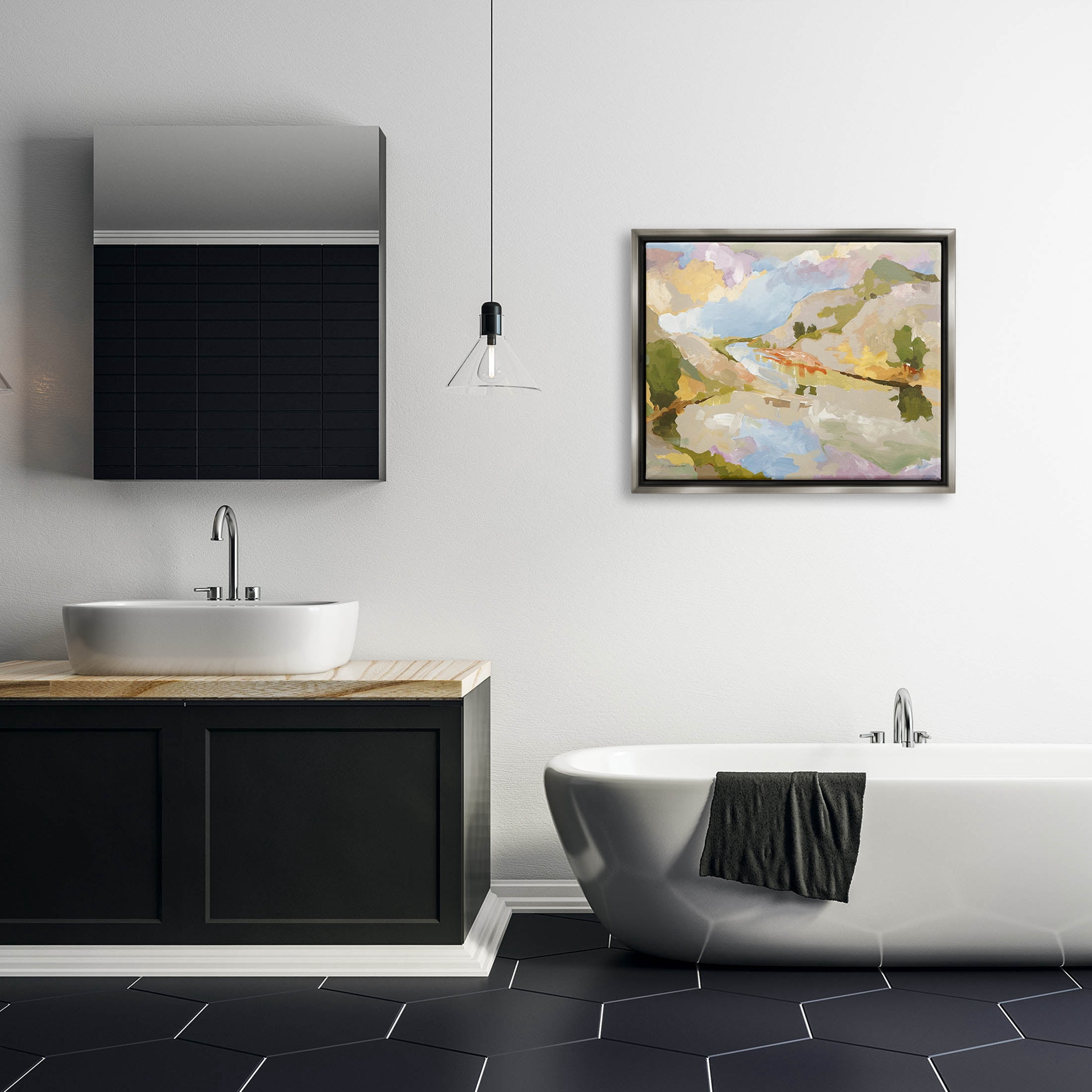 Stupell Industries Abstract Mountain Reflection Painting Painting Luster Gray Floating Framed Canvas Print Wall Art, Design by Trevor Copenhaver
