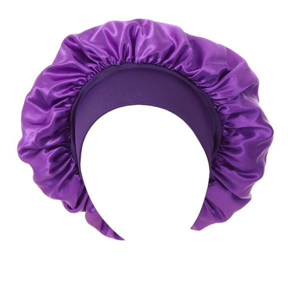 Toptie Satin Silky Sleep Bonnet Cap with Premium Wide Elastic Band Headwrap for Natural Curly Hair-Dark Purple
