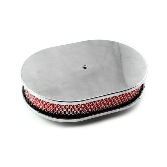 Speedmaster PCE104.1018 12" x 2" Oval Plain Polished Aluminum Air Cleaner Kit - Red Filter