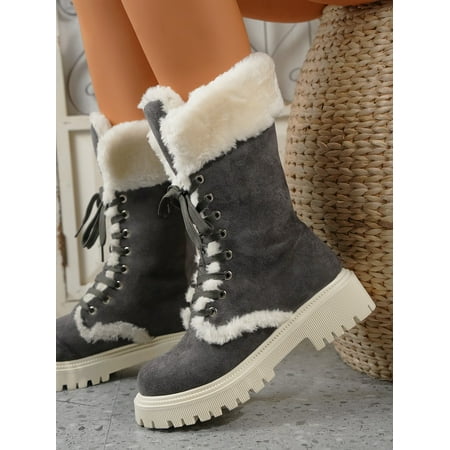 

Fluffy Lace-up Front Boots Women‘s Footwear