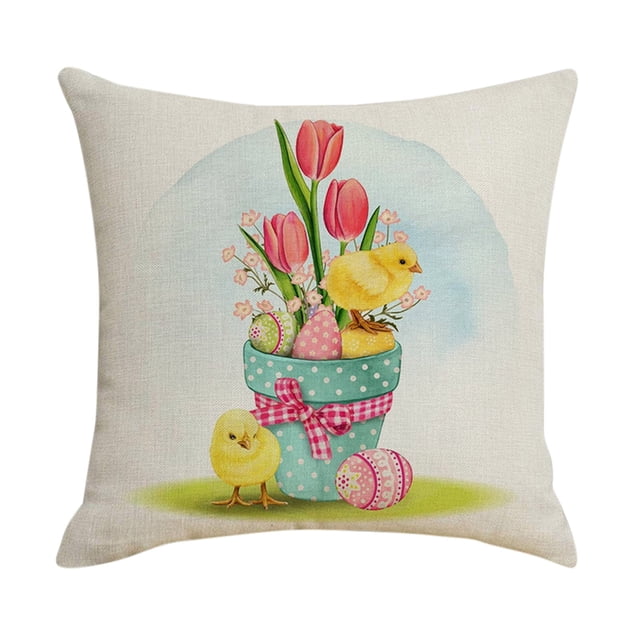 Funda de almohada de lino con dibujos animados de borde de Pascua, funda de almohada para cabecero de sofá de dormitorio, decoraciones de otoño para el hogar, fundas de almohada de tamaño estándar