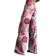 thumbnail image 3 of Women's Casual Pants Wide Leg Pants Women'S High Waisted Flower Patterned Pants Lightweight And Loose Casual Colorful Pants Heavyweight Pants,Pink Women's Casual Pants L, 3 of 7