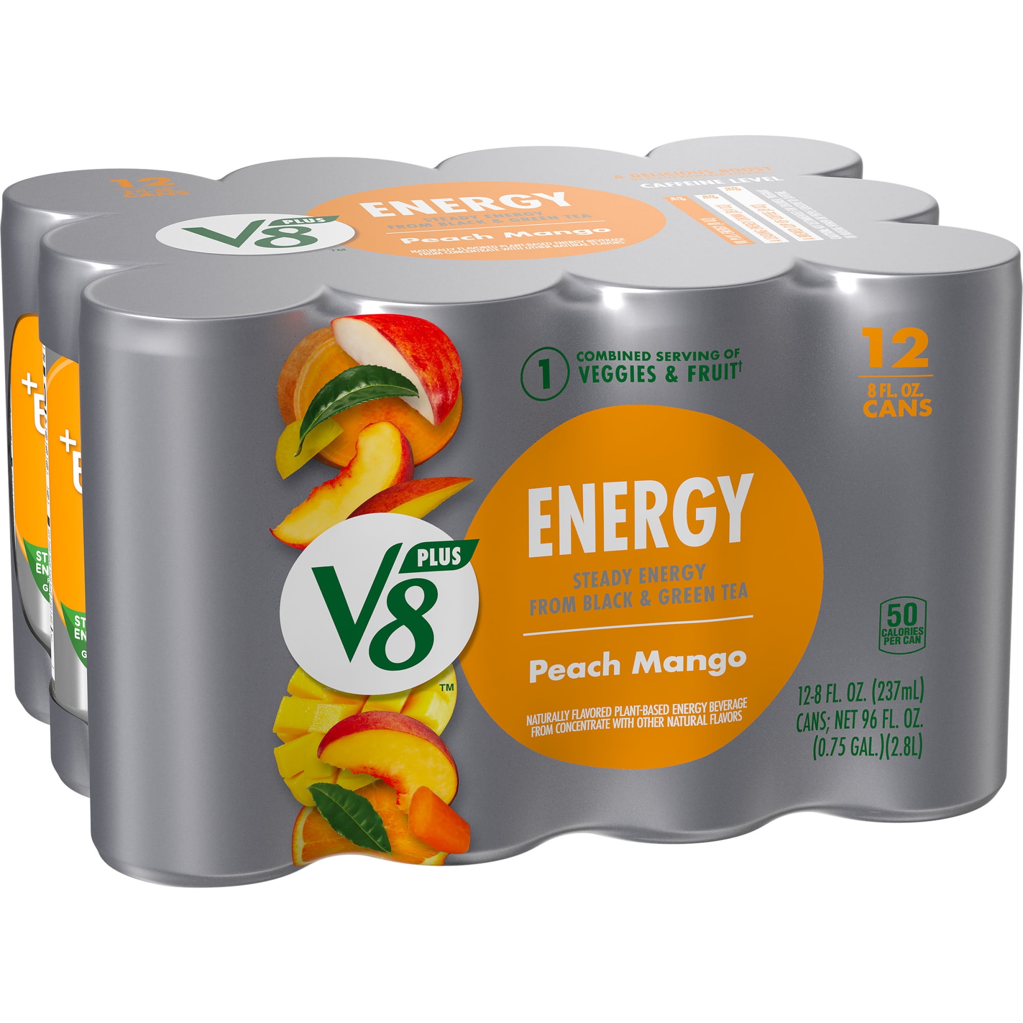 Buy V8 +ENERGY Peach Mango Energy Drink, 8 FL OZ Can (Pack of 12