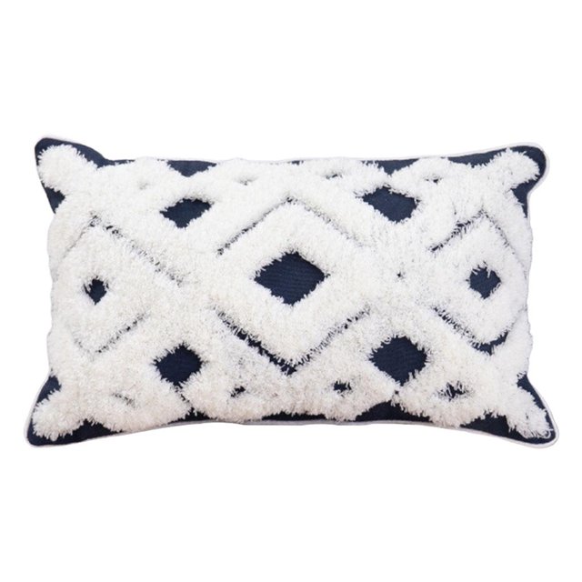 Boho Throw cubre el cojín decorativo copetudo tejido de cubre Azul oscuro Zulema fundas de almohada de tiro boho